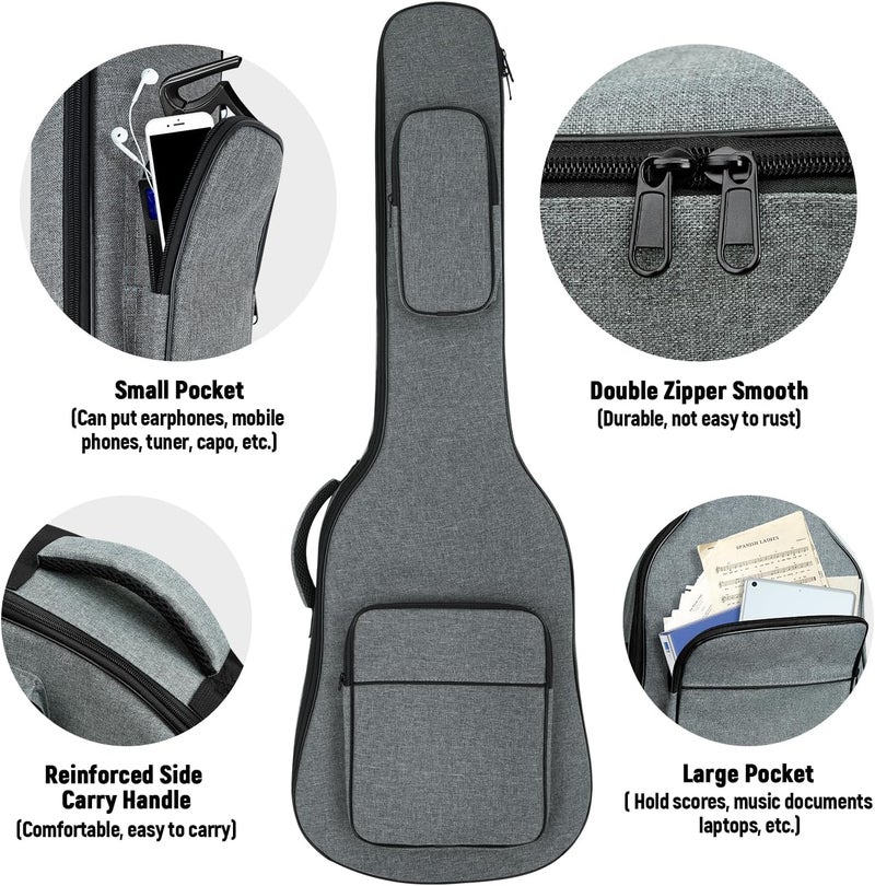 MUZNOTE Store Electric Guitar Bag Padded Electric Guitar Gig Bag 11.5mm Padding Soft Guitar Case with Neck Strap, Back Hanger Loop, Grey - Image 4